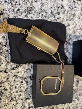 Saint Laurent Gold Metal Tassel Minaudière with Chain